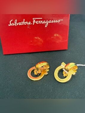 Salvatore Ferragamo Gold Gancini Hoop Clip-On Earrings